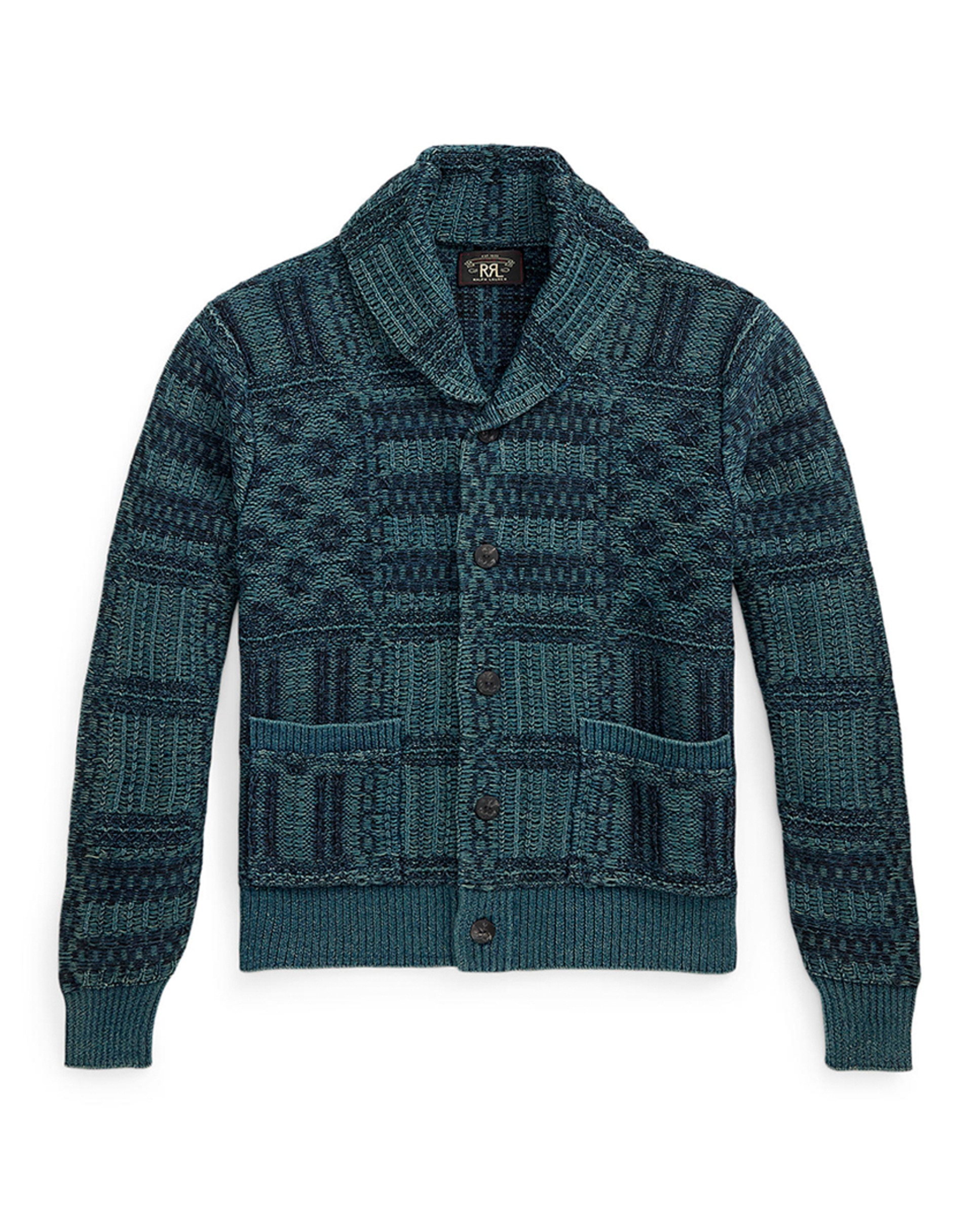 Cardigan de Algodão com Textura Double RL Azul-índigo-1