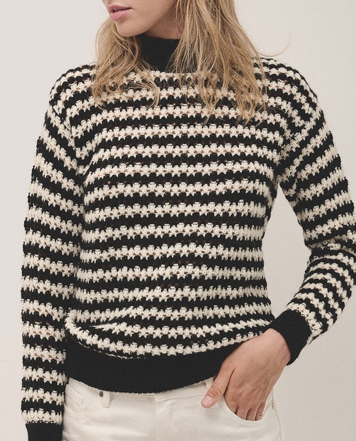 Imagen 0 de Jersey de mujer cuello subido Jacquard listas