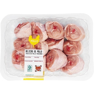 Delicias de pollo con piel peso aproximado bandeja 650 g