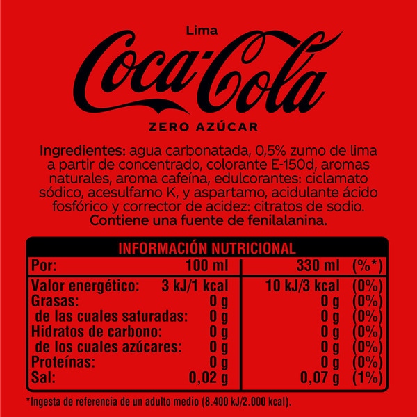 Cola-Erfrischungsgetränk zuckerfrei Limettengeschmack Dose 33 cl