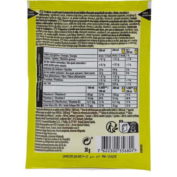 Fertigpulver zur Zubereitung von aromatischem Erfrischungsgetränk mit Zitronengeschmack Tütchen 30 g