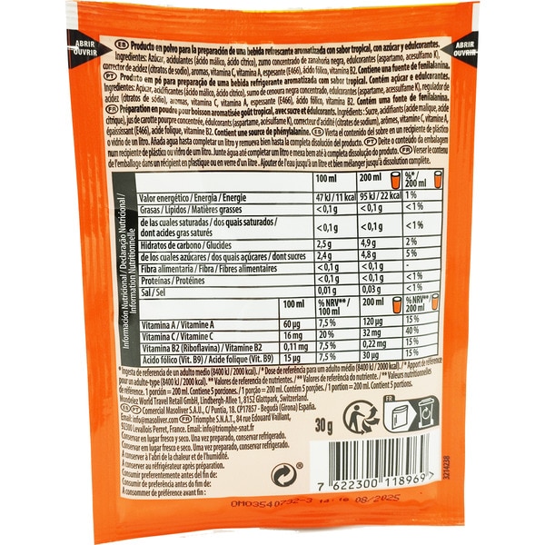 Fertigpulver zur Zubereitung von aromatischem Erfrischungsgetränk mit Tropengeschmack Tütchen 30 g