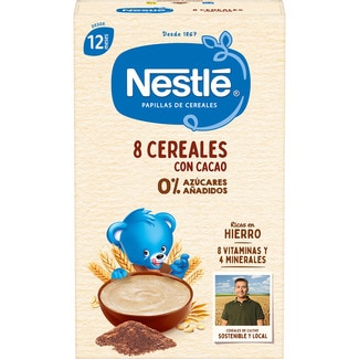 papilla 8 cereales con cacao 0% azúcares añadidos desde 12 meses envase 475 g - Nestle