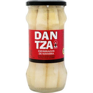 espárragos blancos extra IGP de Navarra extra gruesos 5-8 piezas frasco 325 g neto escurrido - Dantza