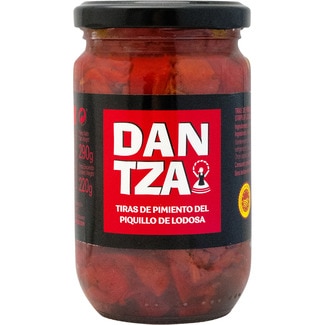 pimientos del piquillo DOP de Lodosa en tiras frasco 220 g neto escurrido - Dantza