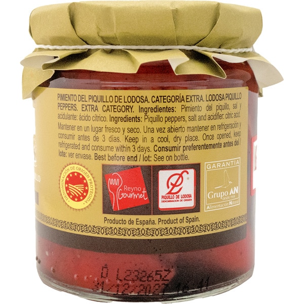 ganze gebratene Piquillo-Paprikas g.U. Lodosa Flacon 195 g netto Abtropfgewicht