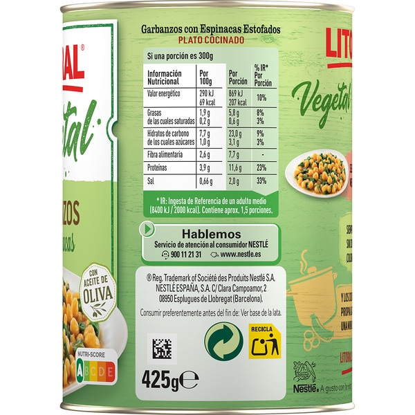 Vegetal Kichererbsen mit Spinat glutenfrei Dose 425 g