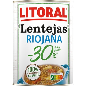 lentejas a la riojana -30% sal y grasas sin gluten lata 425 g - Litoral