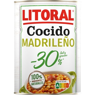 cocido madrileño -30% sal y grasas con aceite de oliva sin gluten lata 425 g - Litoral