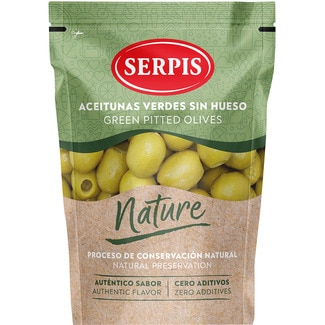 NATURA aceitunas verdes sin hueso bolsa 75 g neto escurrido - Serpis