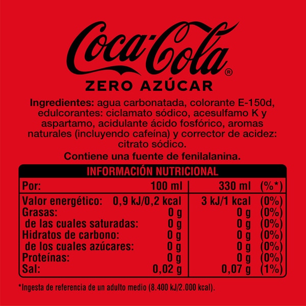 sugar-free cola soft drink 24-pack tins 33 cl