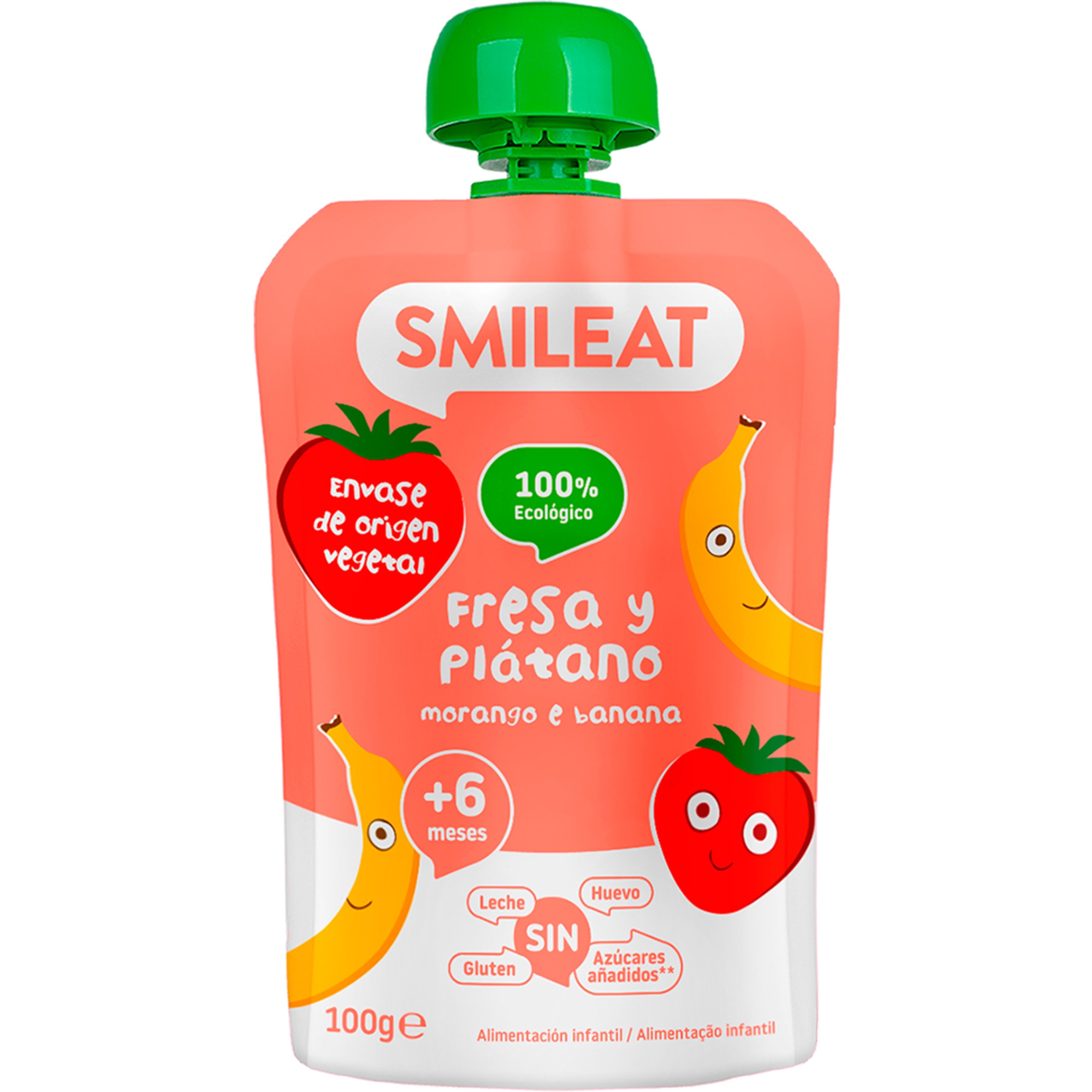 fresa y plátano 100% ecológico sin gluten desde 6 meses bolsita 100 g sin leche y sin azúcares añadidos