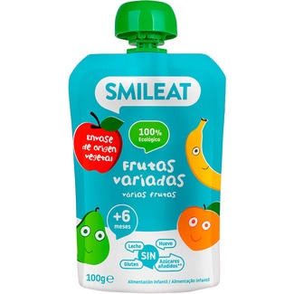 frutas variadas 100% ecológico sin gluten desde 6 meses bolsita 100 g sin leche  y sin azúcares añadidos - Smileat