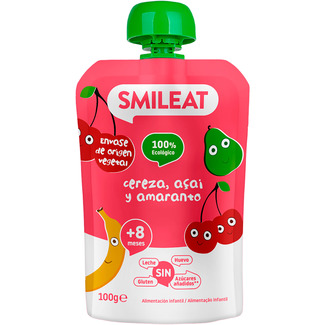 cereza, açai y amaranto 100% ecológico y sin gluten desde 8 meses bolsita 100 g sin leche y sin azúcares añadidos - Smileat