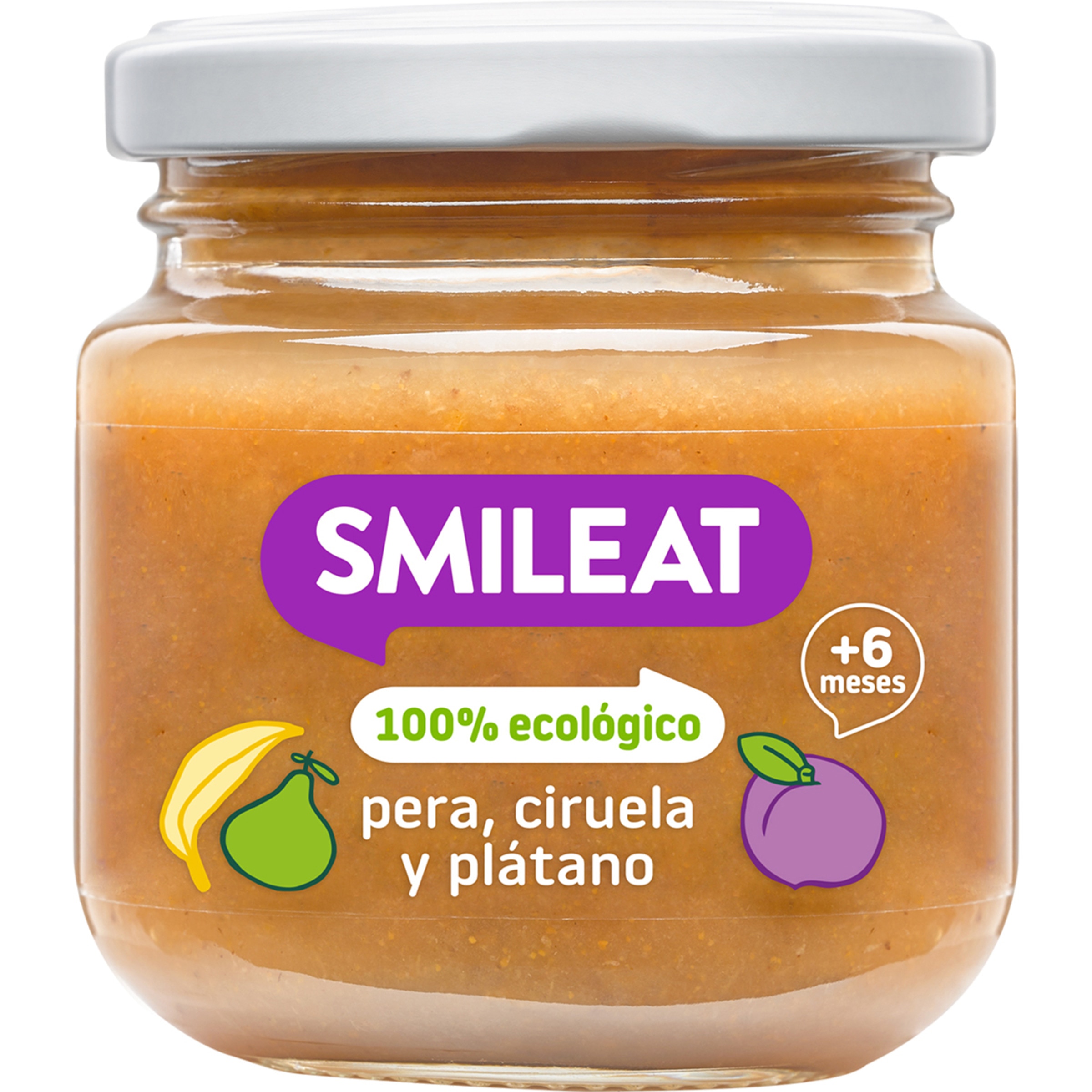 tarrito de pera, ciruela y plátano 100% ecológico y sin gluten desde 6 meses envase 130 g