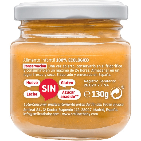 Gläschen Apfel, Orange und Karotte, 100% ökologisch und glutenfrei, ab 4 Monaten Behälter 130 g