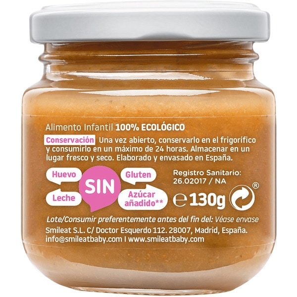 Gläschen Pfirsich und Himbeere, 100% ökologisch, glutenfrei, ab 6 Monaten Behälter 130 g