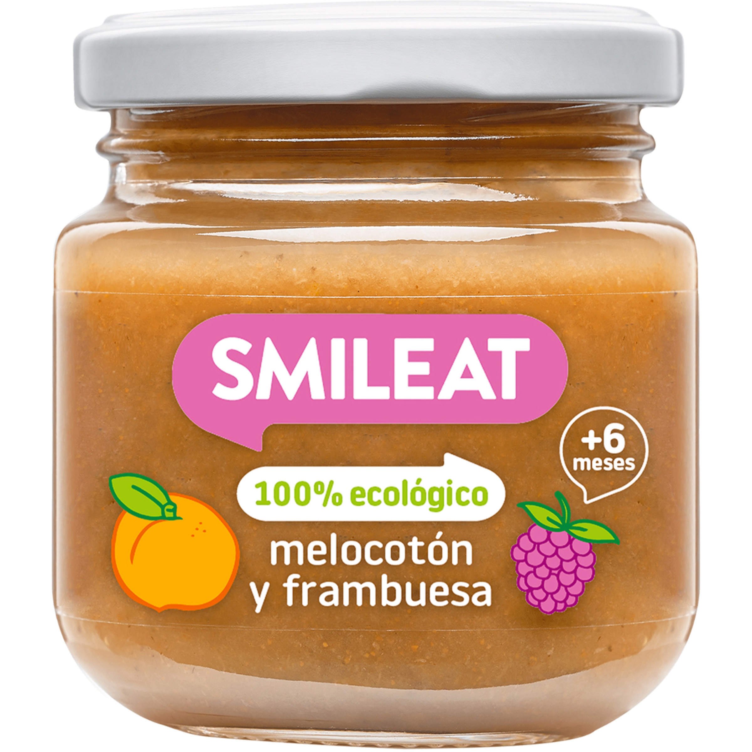 tarrito de melocotón y frambuesa 100% ecológico y sin gluten desde 6 meses envase 130 g