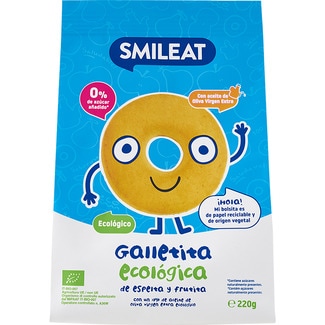galletas ecológicas de espelta y fruta con zumo de manzana sin azúcares añadidos envase 220 g con aceite de oliva virgen y sin aceite de palma - Smileat
