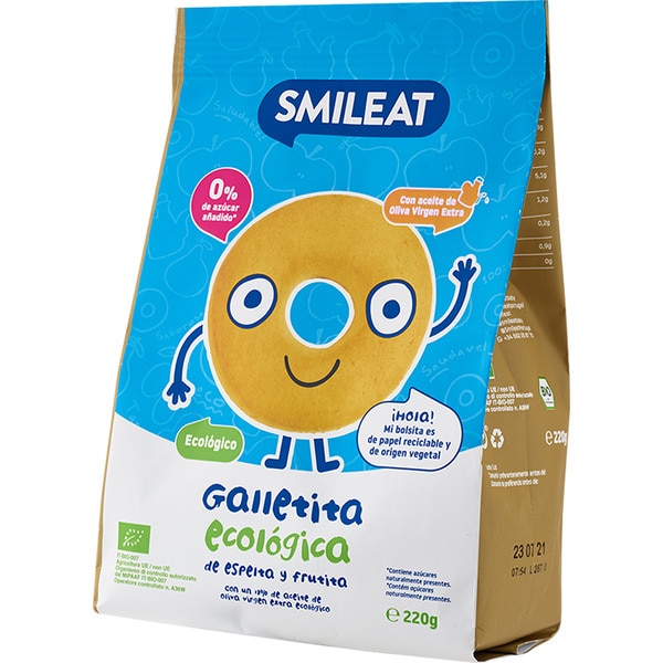 Bio-Kekse aus Dinkel und Obst mit Apfelsaft ohne Zuckerzusatz Behälter 220 g mit kalt gepresstem Olivenöl und ohne Palmöl