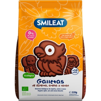 galletas de espelta avena y cacao ecológicas desde 6 meses 0% azúcares añadidos bolsa 220 g - Smileat