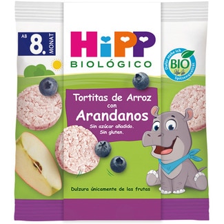 tortitas de arroz con arándanos ecológicas sin gluuten y sin azúcar añadidos desde 8 meses envase 30 g - Hipp Biologico