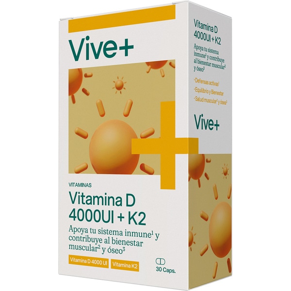 Vitamin D 4000UI + K2 stärkt das Immunsystem und trägt zum Muskel- und Knochenschutz bei Box 30 Kapseln