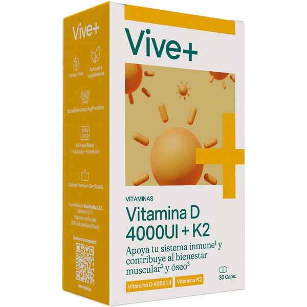 Vitamin D 4000UI + K2 stärkt das Immunsystem und trägt zum Muskel- und Knochenschutz bei Box 30 Kapseln