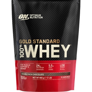 On Gold Standard 100% Whey proteína en polvo con edulcorantes sabor doble chocolate bolsa 465 g - Optimum Nutrition
