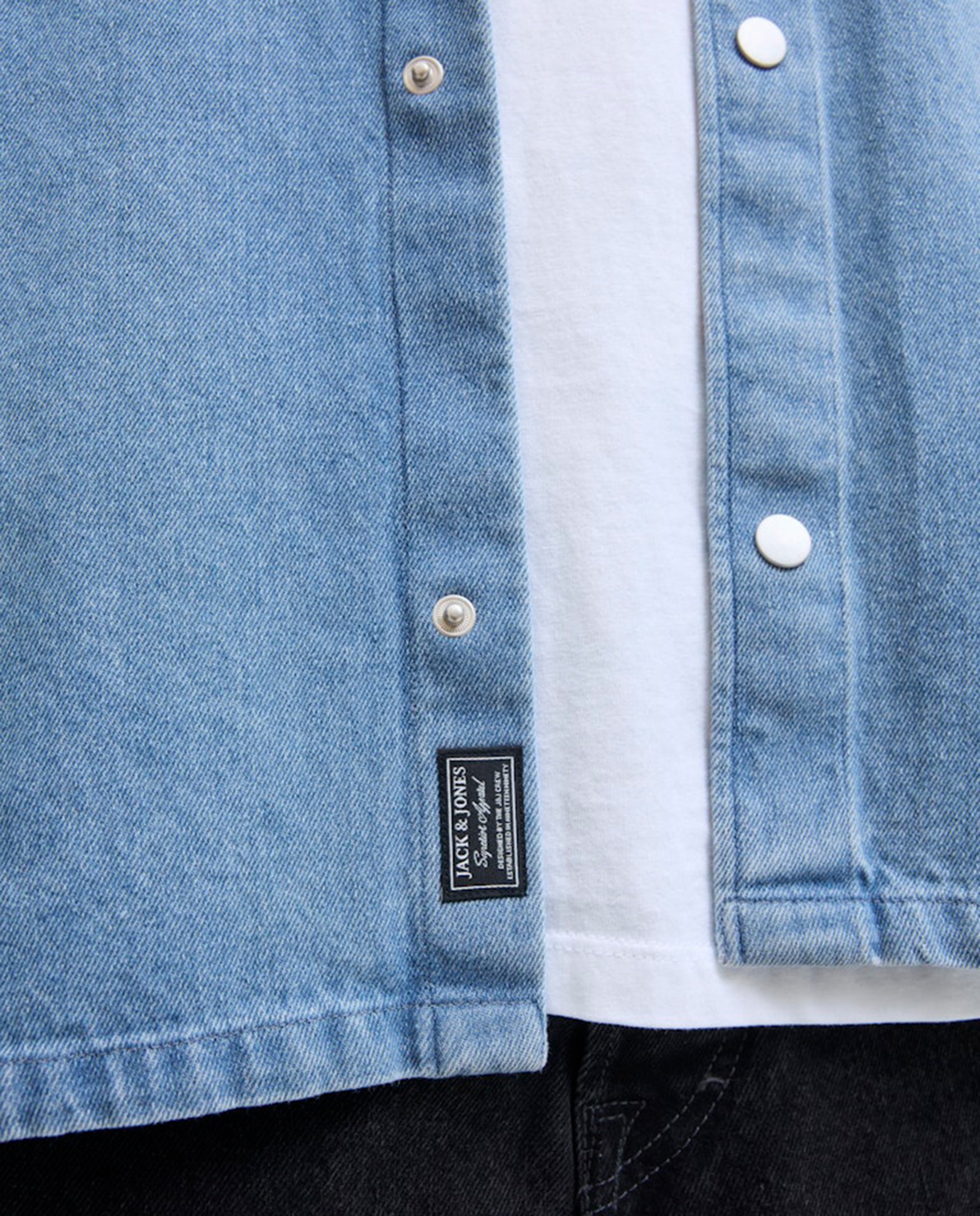 Sobrecamisa de Ganga com Bolso Lateral Azul-claro-5