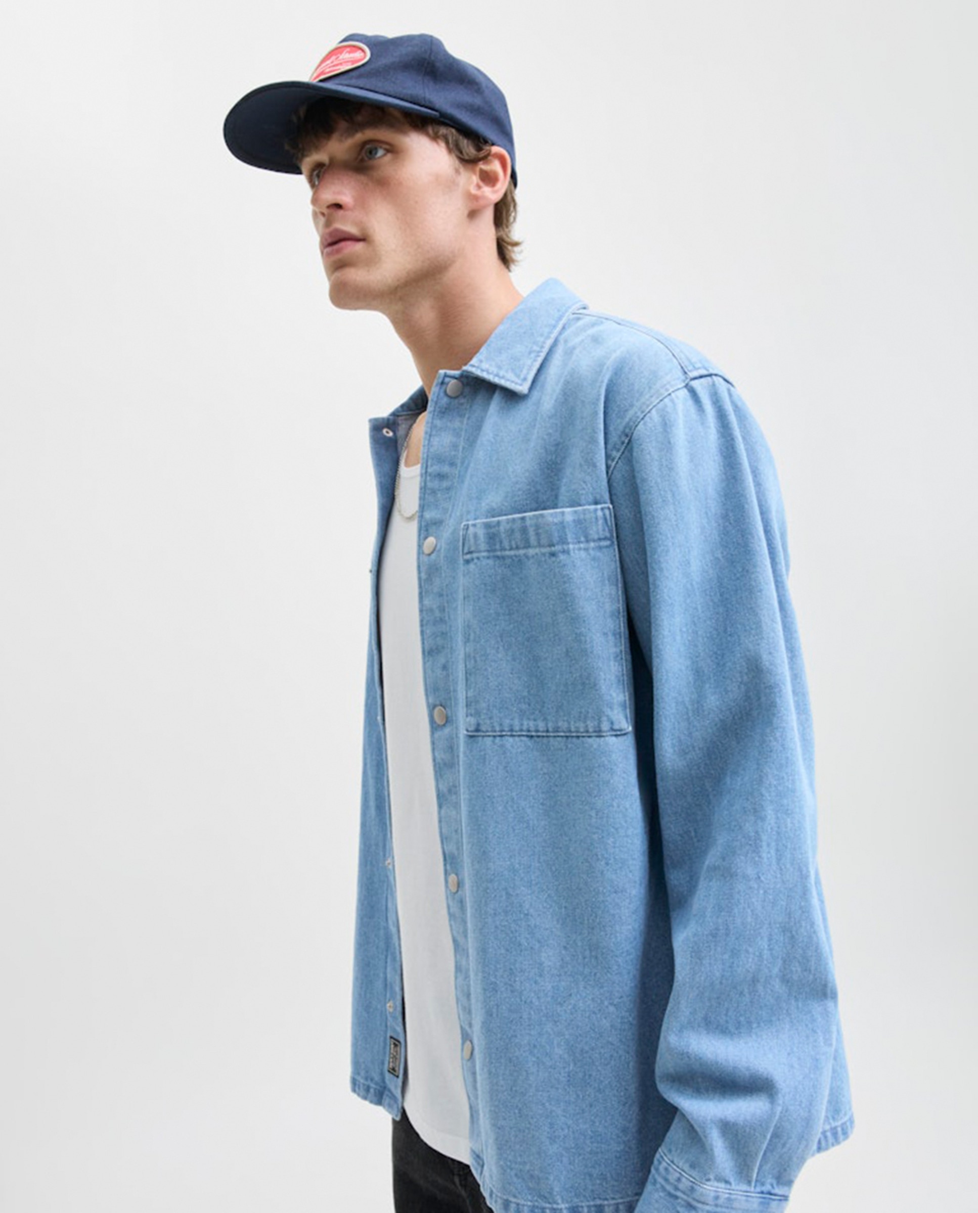 Sobrecamisa de Ganga com Bolso Lateral Azul-claro-3