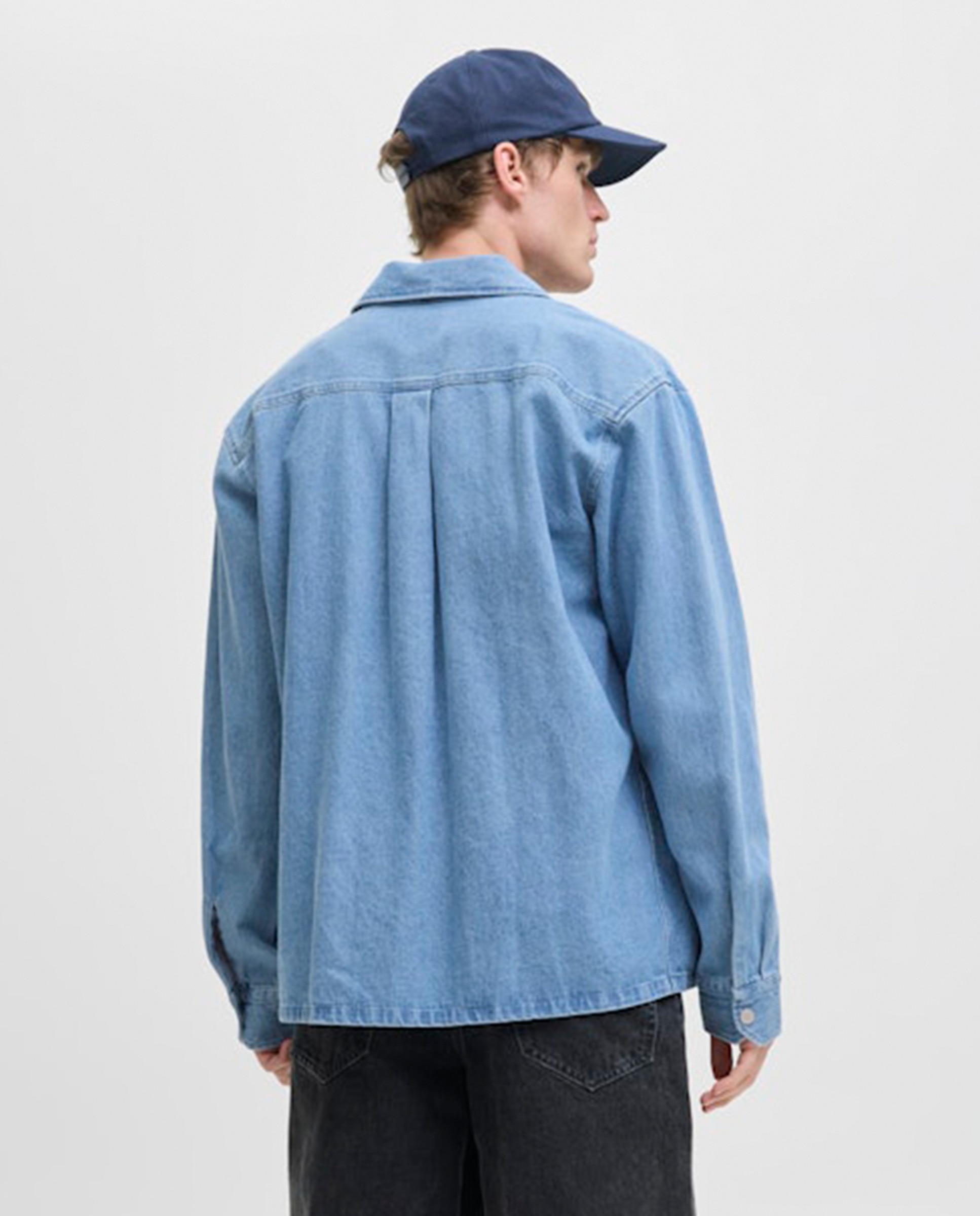Sobrecamisa de Ganga com Bolso Lateral Azul-claro-2