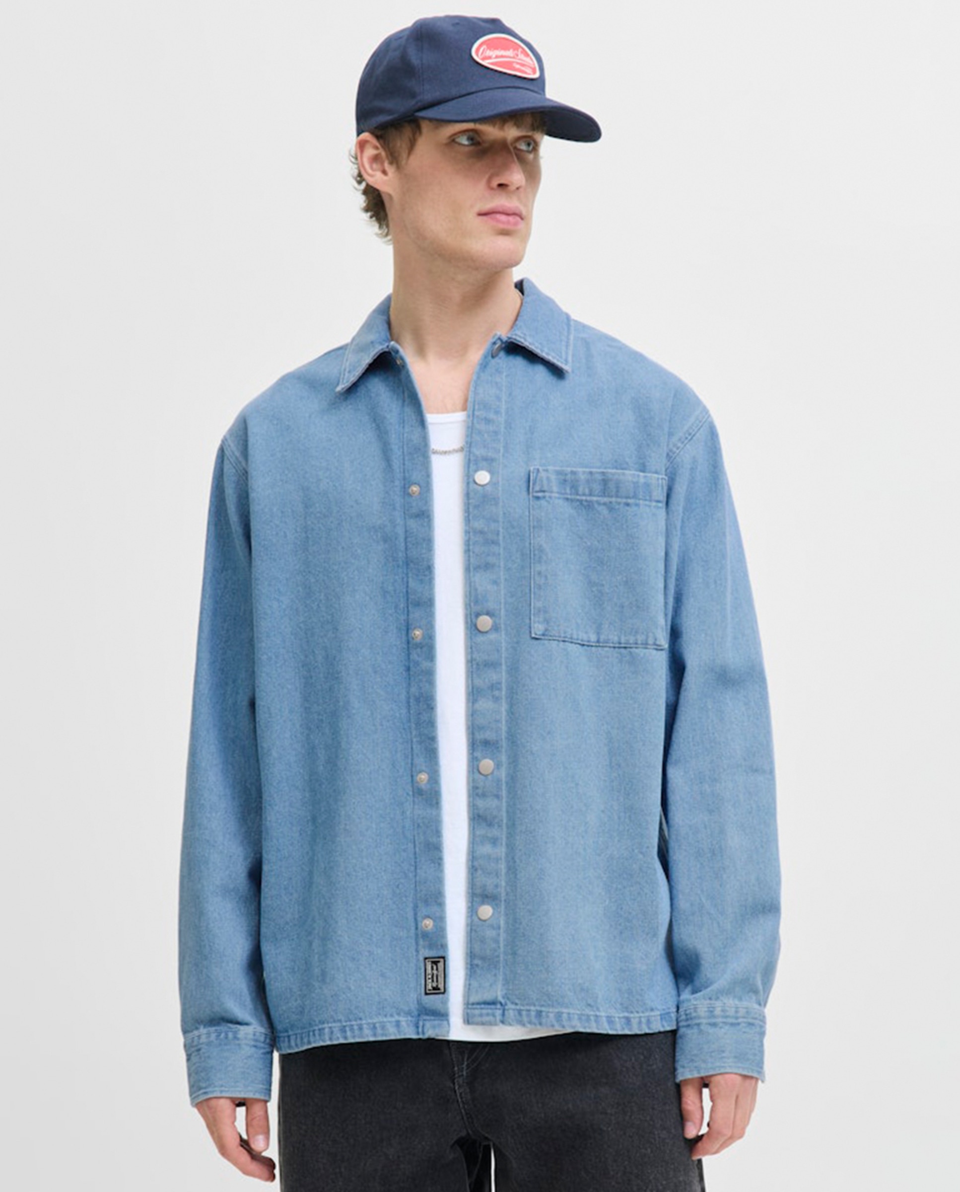 Sobrecamisa de Ganga com Bolso Lateral Azul-claro-1