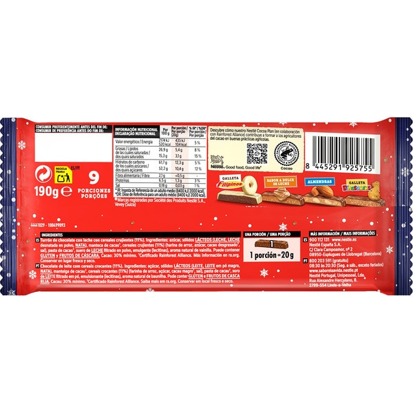 Schokoladen-Turrón mit Cerealien Crunch Tafel 190 g