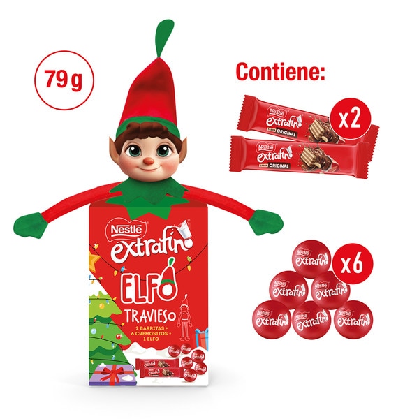 Elf mit 2 Schokoladenriegeln und 6 Cremositos Karton 79 g