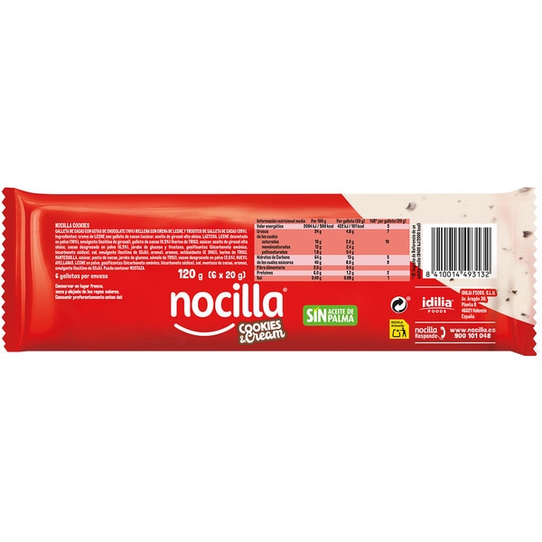 Plätzchen gefüllt mit Nocilla Cookies and Cream ohne Palmöl 6 Stück Paket 120 g