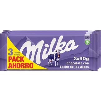 chocolate con leche pack 3 tabletas 90 g - Milka