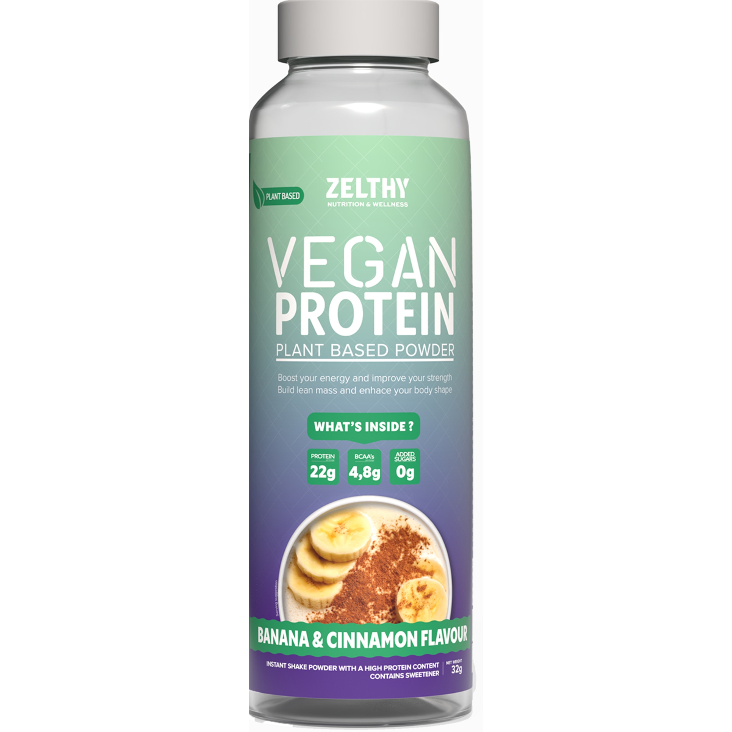 Proteína Vegetal Vegan Banana com Canela embalagem 32 g