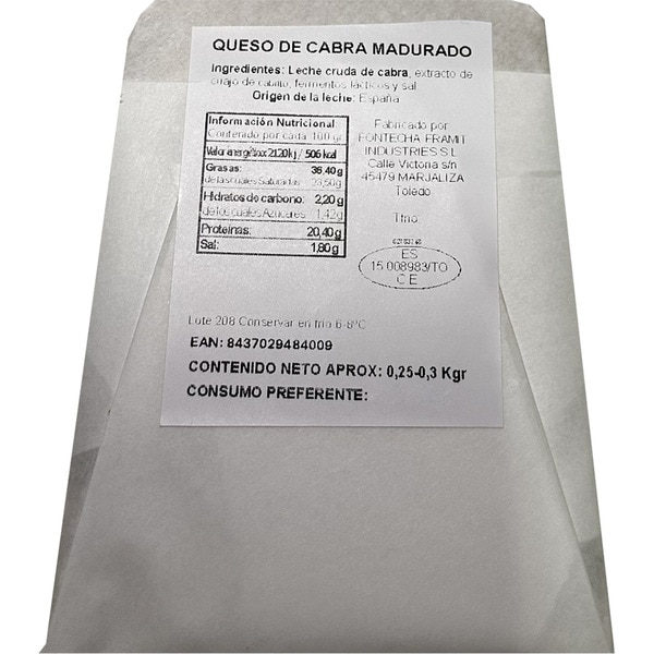 queso curado de cabra elaborado con leche cruda cuña 250 g