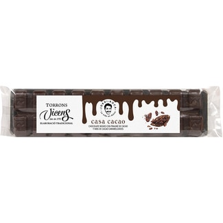 Jordi Roca Casa Cacao turrón de chocolate negro elaboración artesanal tableta 300 g con praliné de cacao y nibs de cacao caramelizados - Vicens