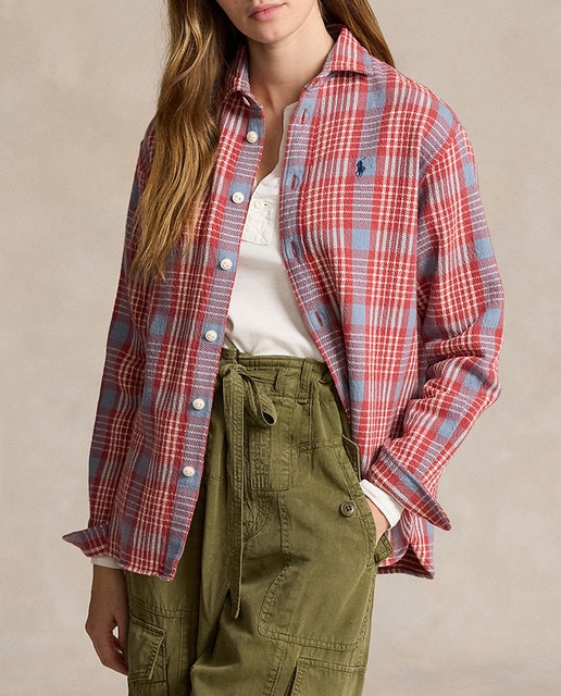 Imagen 0 de Camisa de mujer de algodón con estampado de cuadros