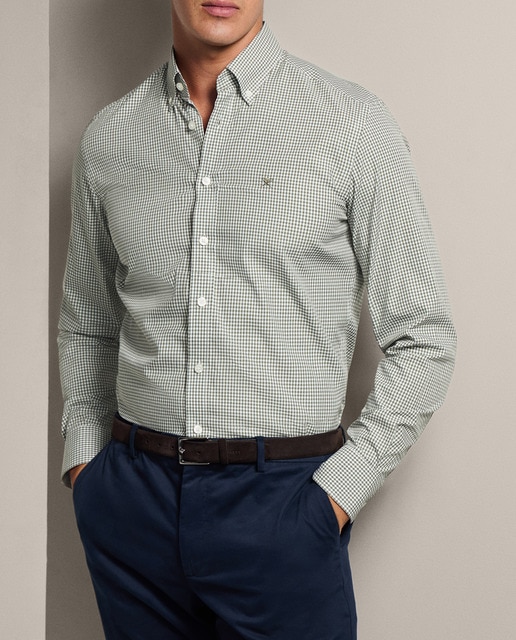 Imagen 0 de Camisa de hombre estampada con cuadros gingham corte classic tallas grandes