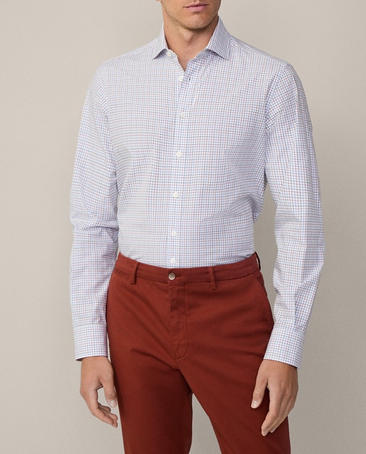 Imagen 0 de Camisa de hombre corte clásico estampado tattersall azul y roja tallas grandes