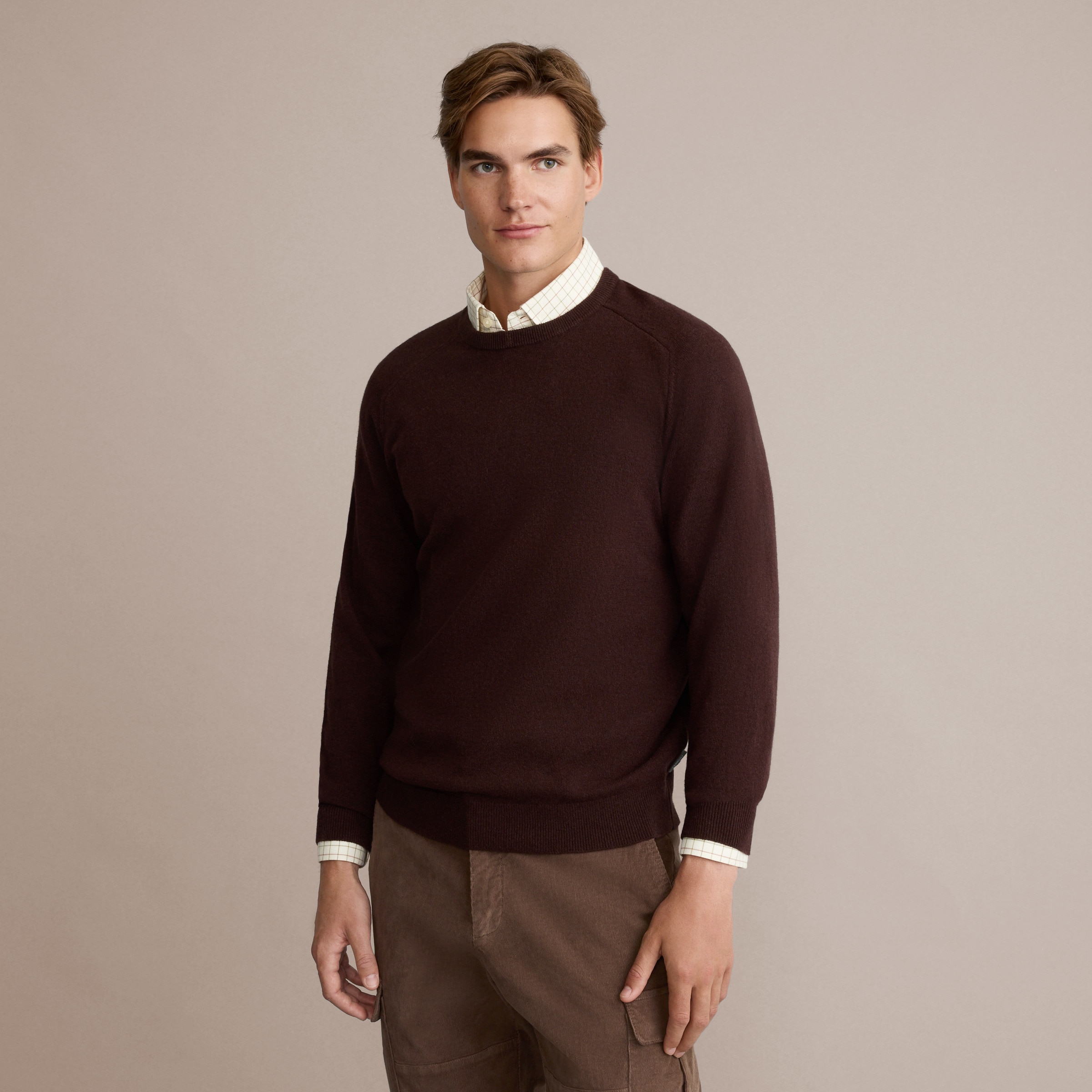 Camisola de Malha de Decote Redondo Castanho-claro-2