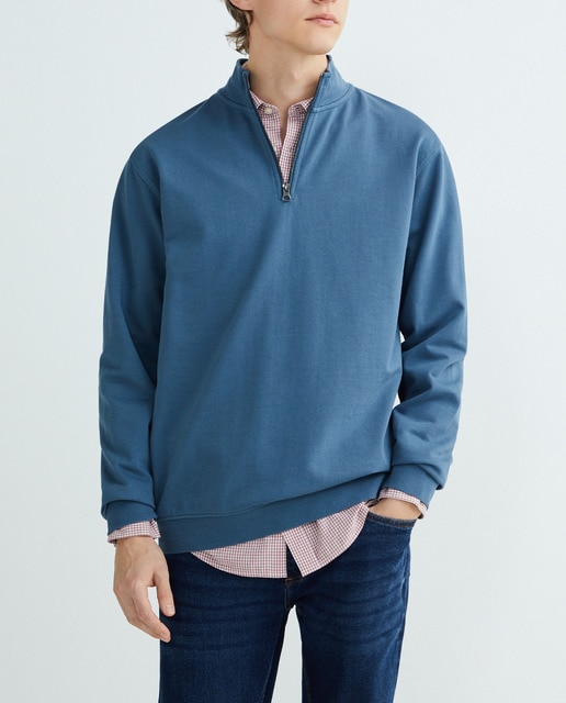 Imagen 0 de Sudadera de hombre lisa cuello perkins media cremallera