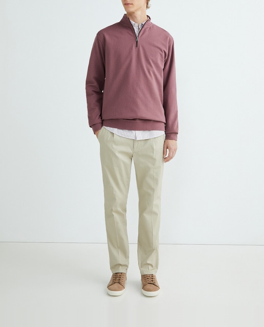 Imagen 0 de Sudadera de hombre lisa cuello perkins media cremallera