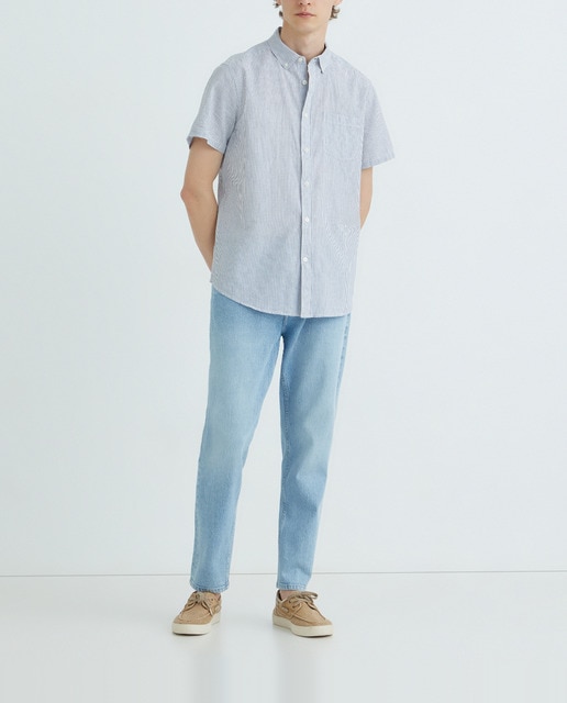 Imagen 0 de Camisa manga corta hombre algodón lino rayas