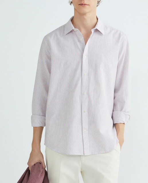 Imagen 0 de Camisa de hombre algodón con lino rayas