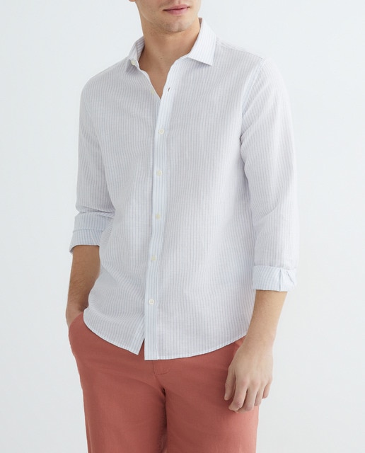 Imagen 0 de Camisa de hombre de lino y algodón rayas slim fit