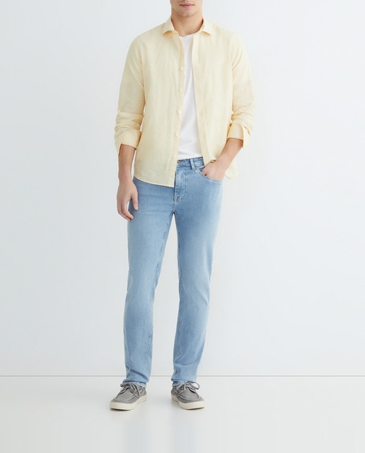Imagen 0 de Camisa de hombre de lino y algodón rayas slim fit